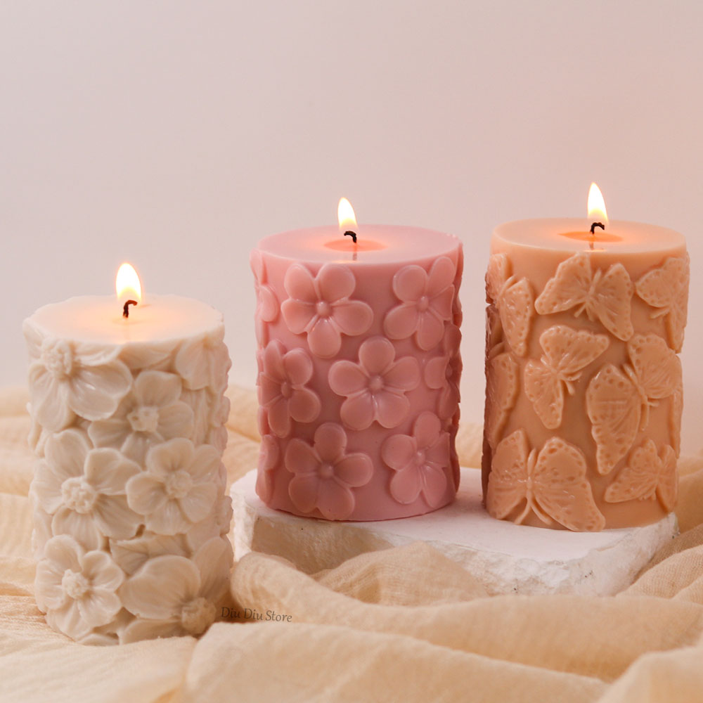 Soap Making Business - Çiçek Kelebek Sütunlu Silikon Mum Kalıp
